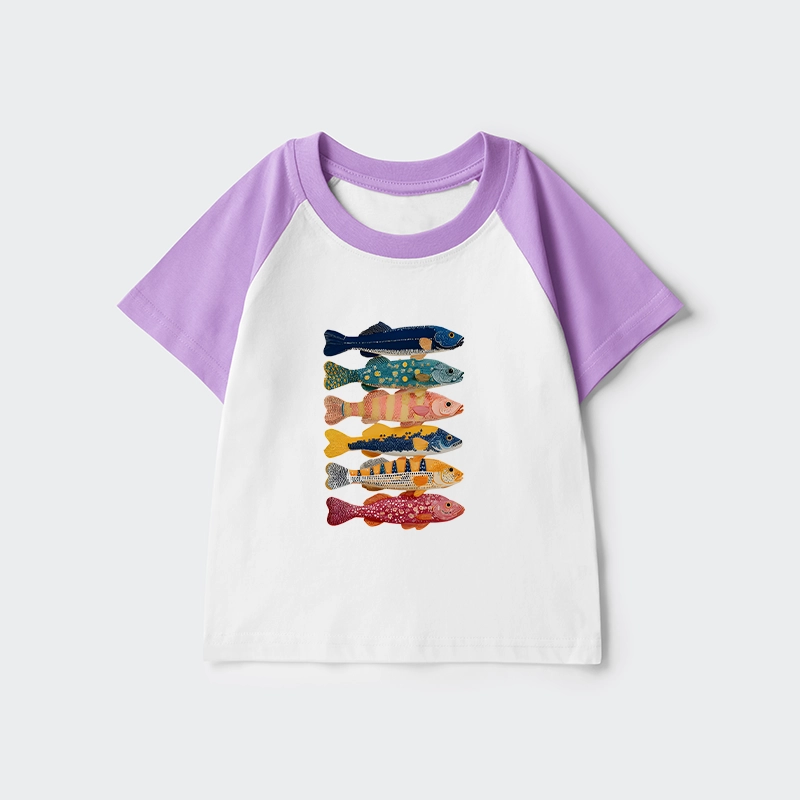 Tokyo-Tiger Colorful Fish Art Collection Kids Raglan T-shirt