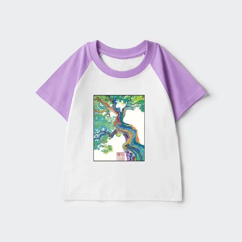 Tokyo-Tiger Colorful Magic Tree Kids Raglan T-shirt