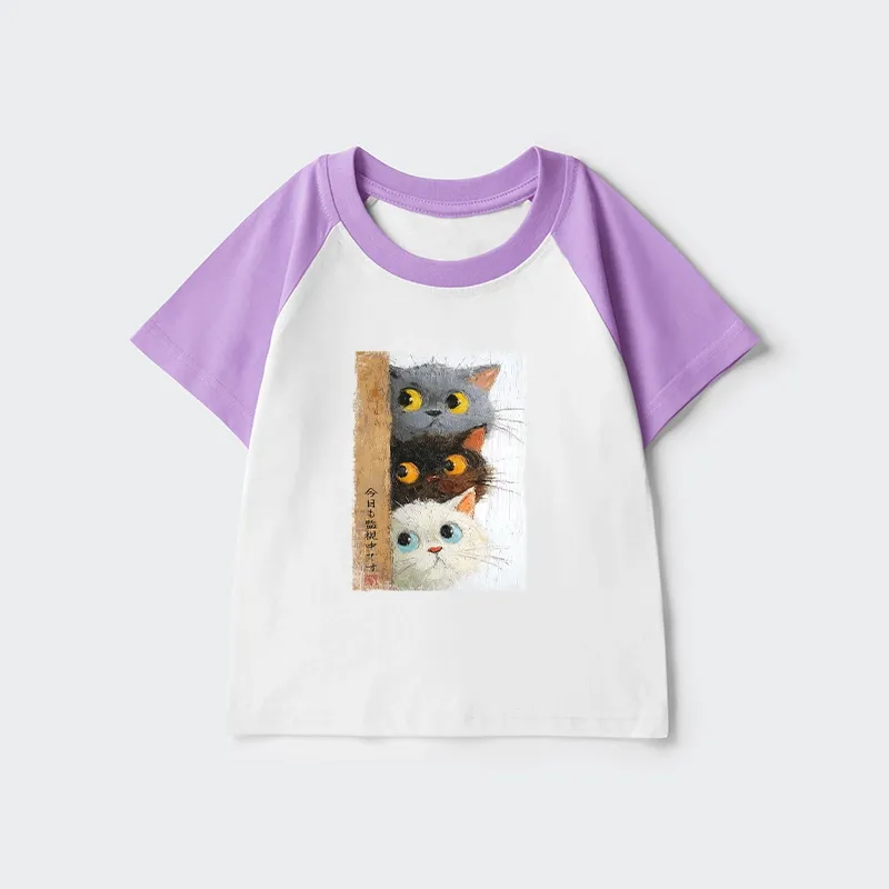 Tokyo-Tiger Three Cute Cats Watch You Kids Raglan T-shirt