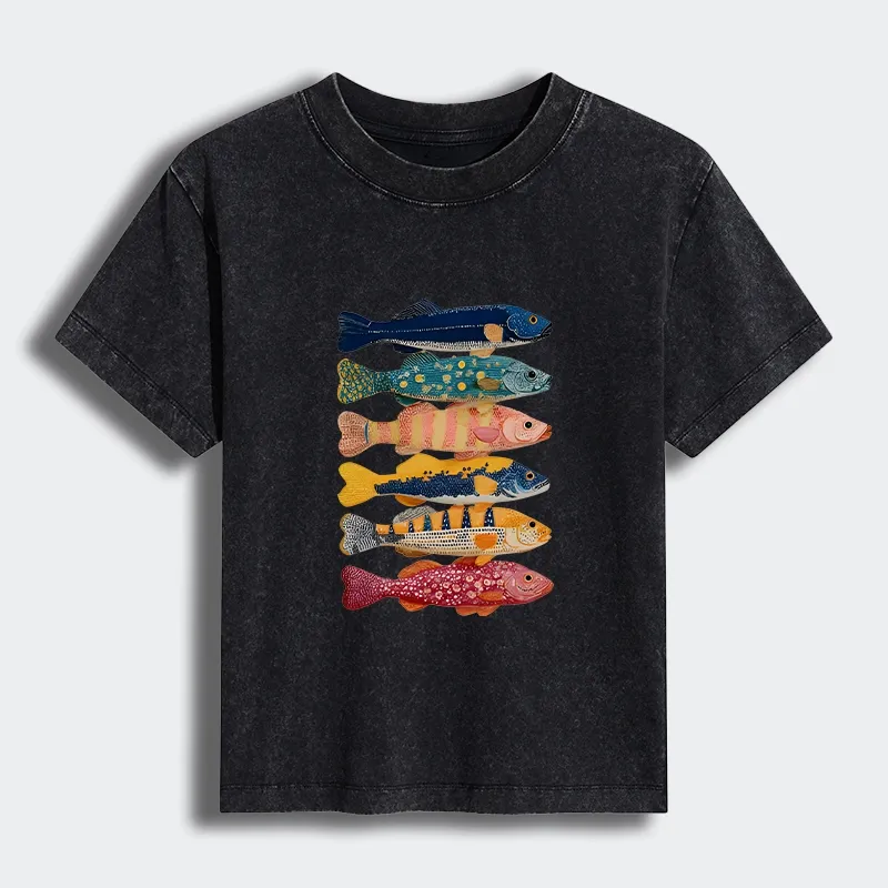 Tokyo-Tiger Colorful Fish Art Collection Women's Washed T-shirt Sale