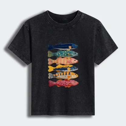 Tokyo-Tiger Colorful Fish Art Collection Women's Washed T-shirt