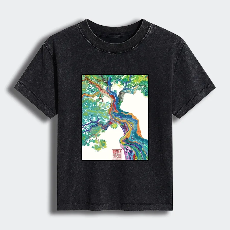 Tokyo-Tiger Colorful Magic Tree Women's Washed T-shirt