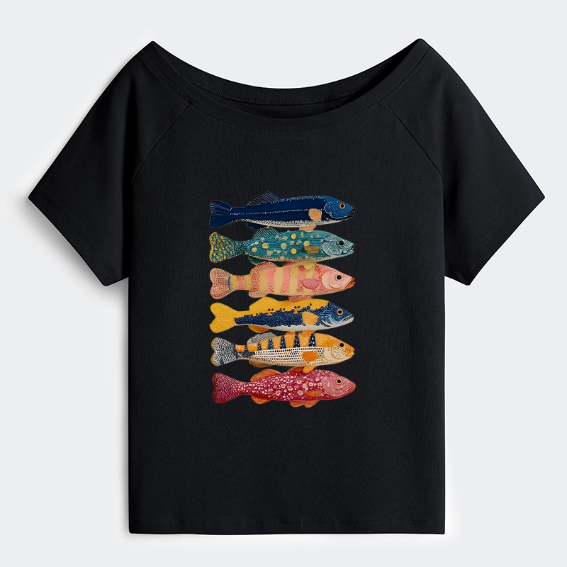 Tokyo-Tiger Colorful Fish Art Collection Shoulder T-Shirt