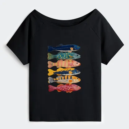 Tokyo-Tiger Colorful Fish Art Collection Shoulder T-Shirt