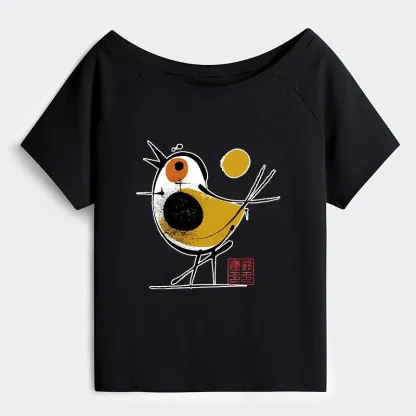 Tokyo-Tiger Aesthetic Yellow And Black Bird Off Shoulder T-Shirt