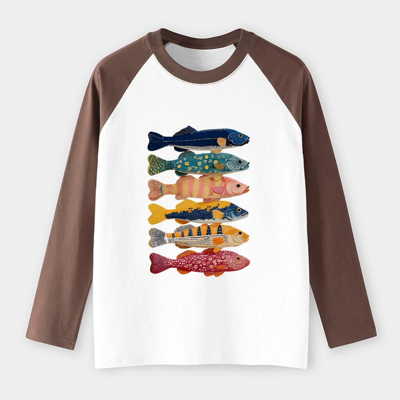 Tokyo-Tiger Colorful Fish Art Collection Raglan Long Sleeve T-shirt