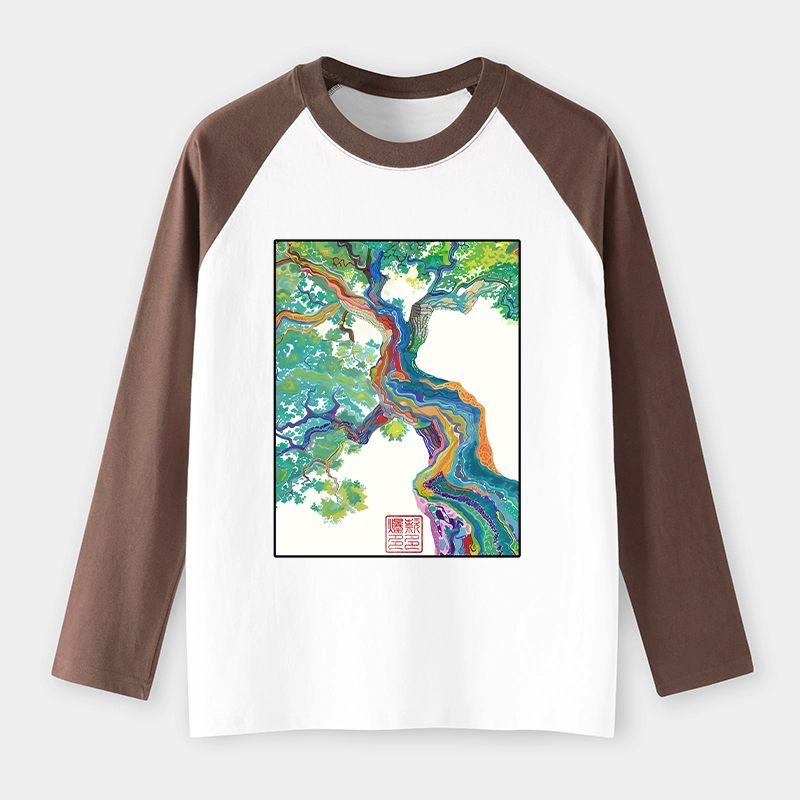 Tokyo-Tiger Colorful Magic Tree Raglan Long Sleeve T-shirt