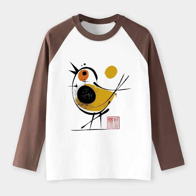 Tokyo-Tiger Aesthetic Yellow And Black Bird Raglan Long Sleeve T-shirt