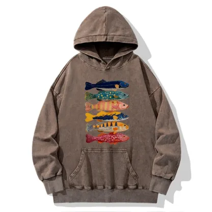 Tokyo-Tiger Colorful Fish Art Collection Washed Hoodie