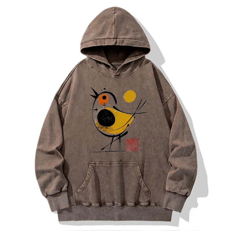 Tokyo-Tiger Aesthetic Yellow And Black Bird Washed Hoodie