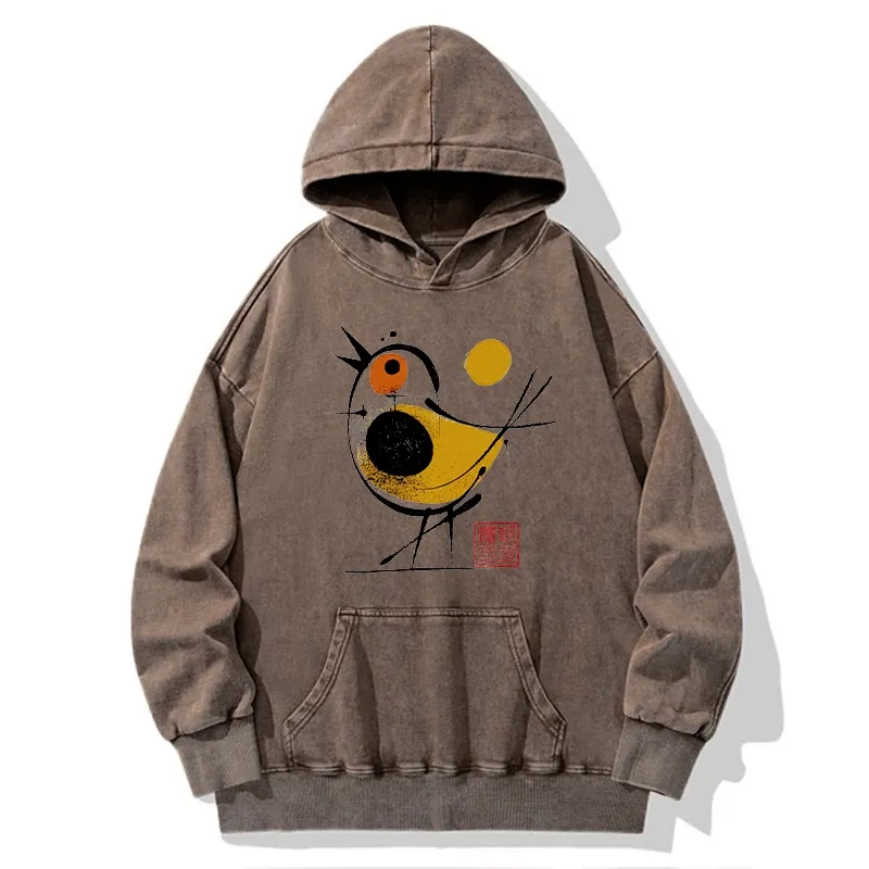 Tokyo-Tiger Aesthetic Yellow And Black Bird Washed Hoodie