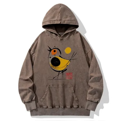 Tokyo-Tiger Aesthetic Yellow And Black Bird Washed Hoodie
