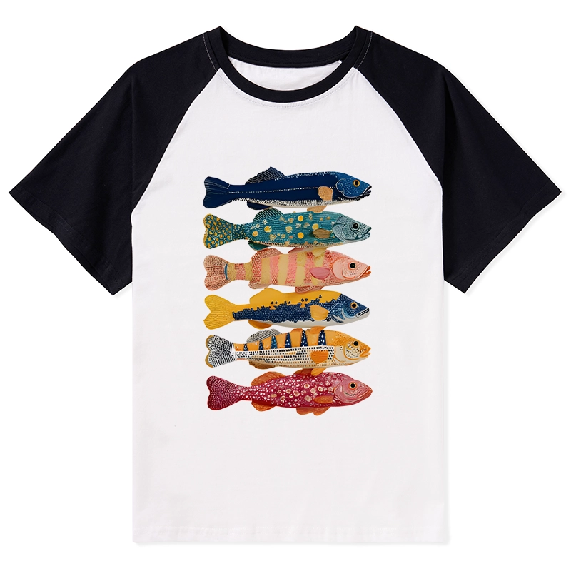 Tokyo-Tiger Colorful Fish Art Collection Raglan T-shirt