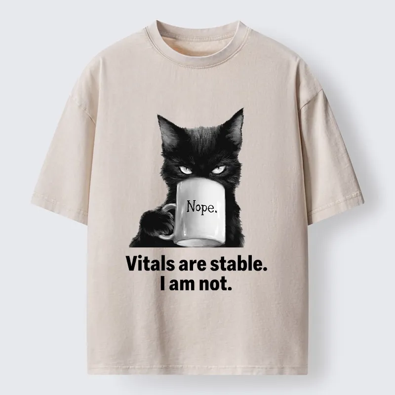Tokyo-Tiger Grumpy Black Cat Coffee Meme Washed T-Shirt
