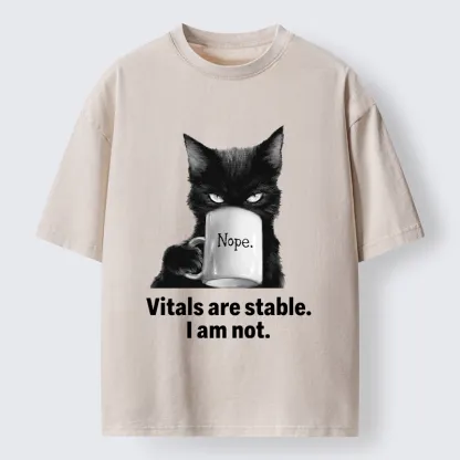 Tokyo-Tiger Grumpy Black Cat Coffee Meme Washed T-Shirt