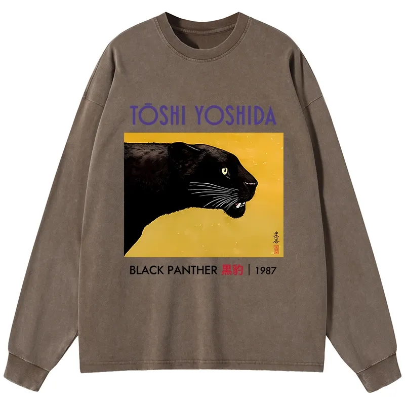 Tokyo-Tiger Black Panther Washed Long Sleeve T-Shirt