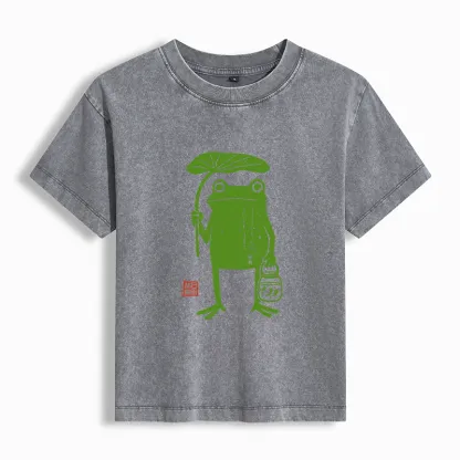 Tokyo-Tiger Frogs Taking Shelter From The Rain Women's Washed T-shirt