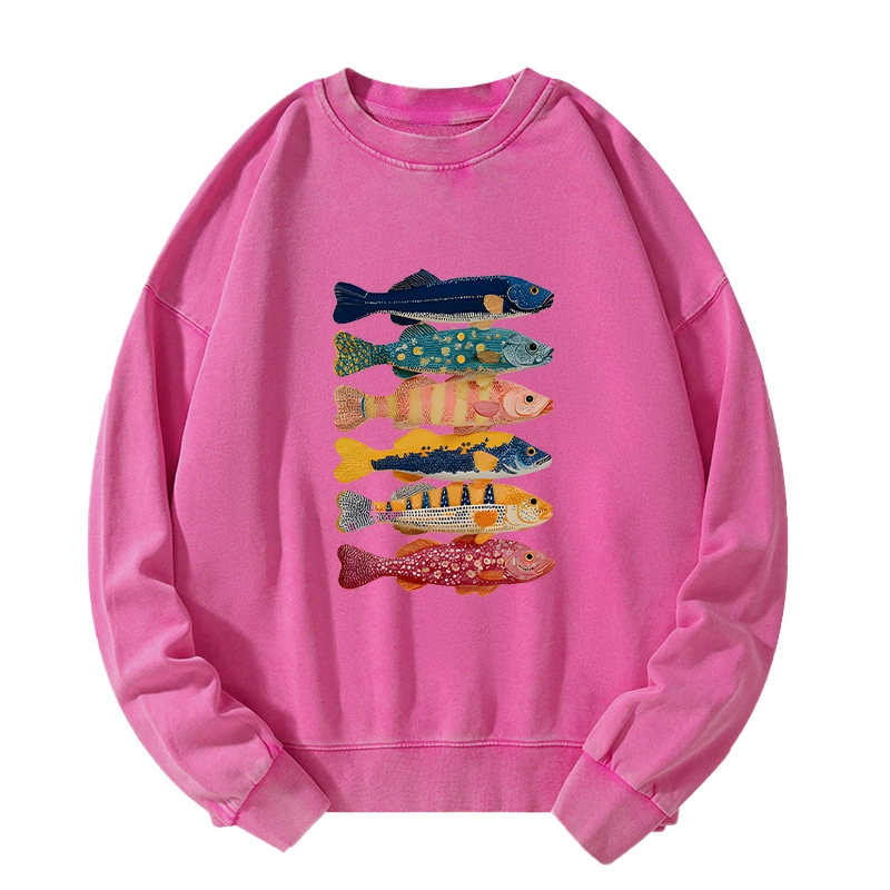Tokyo-Tiger Colorful Fish Art Collection Washed Sweatshirt