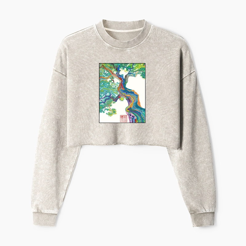 Tokyo-Tiger Colorful Magic Tree Washed Crop Sweatshirt