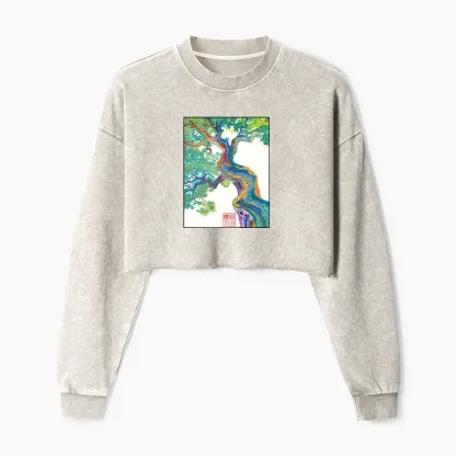Tokyo-Tiger Colorful Magic Tree Washed Crop Sweatshirt