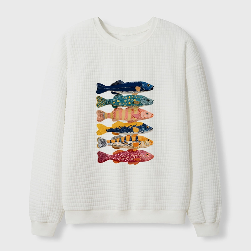 Tokyo-Tiger Colorful Fish Art Collection Waffle Sweatshirt