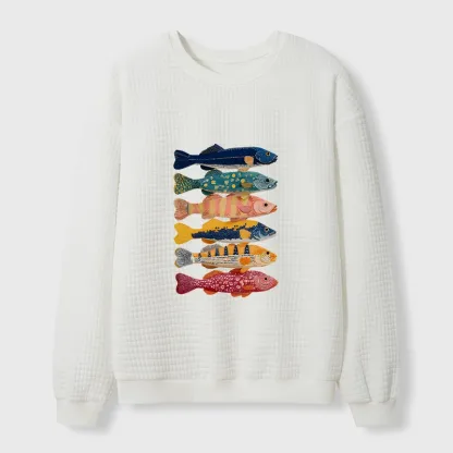 Tokyo-Tiger Colorful Fish Art Collection Waffle Sweatshirt