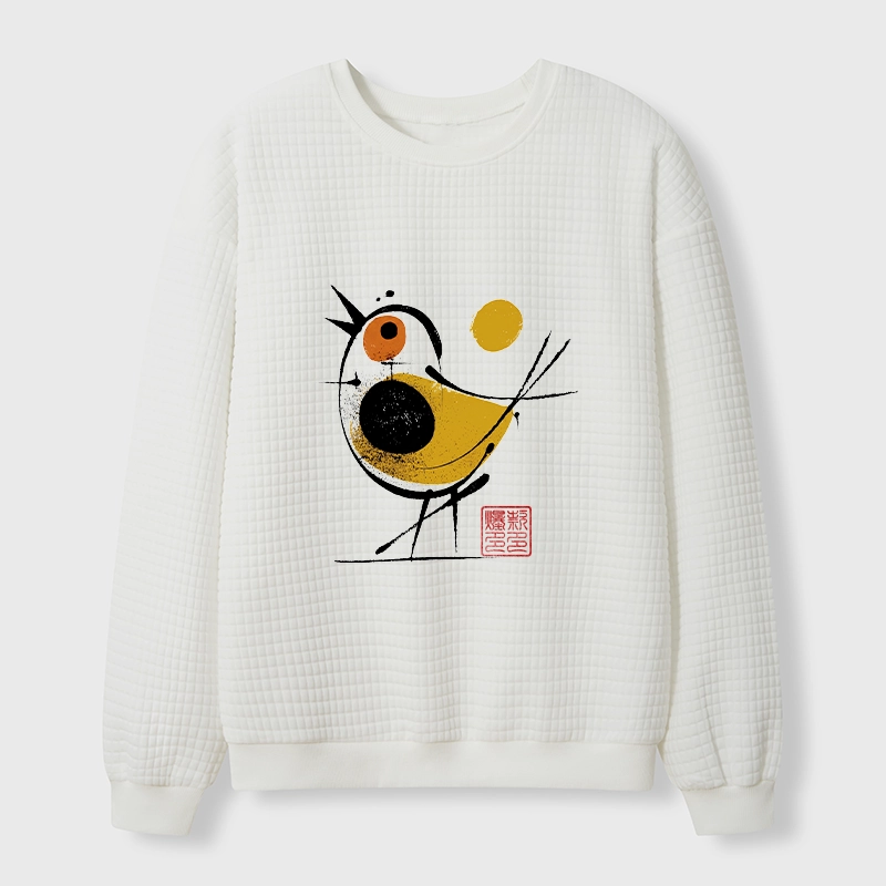 Tokyo-Tiger Aesthetic Yellow And Black Bird Waffle Sweatshirt