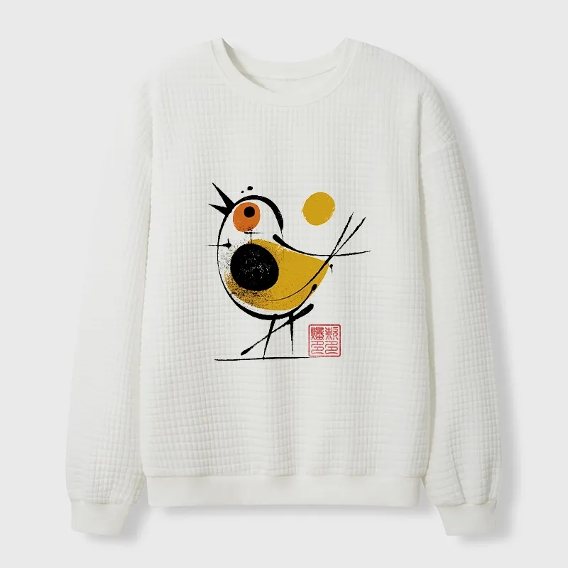 Tokyo-Tiger Aesthetic Yellow And Black Bird Waffle Sweatshirt Sale