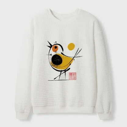 Tokyo-Tiger Aesthetic Yellow And Black Bird Waffle Sweatshirt
