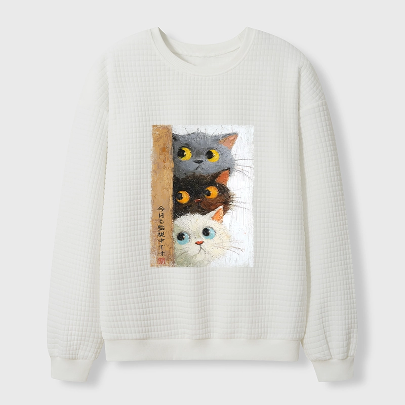 Tokyo-Tiger Three Cute Cats Watch You Waffle Sweatshirt