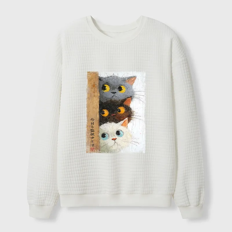 Tokyo-Tiger Three Cute Cats Watch You Waffle Sweatshirt Sale