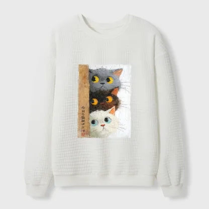 Tokyo-Tiger Three Cute Cats Watch You Waffle Sweatshirt