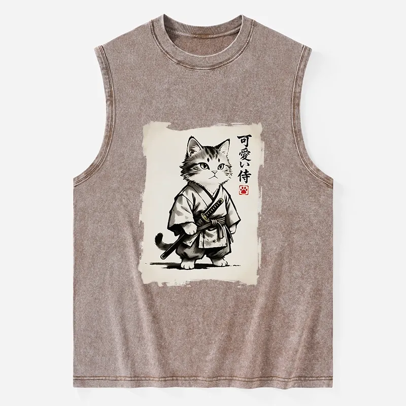 Tokyo-Tiger Japanese Samurai Cat Illustration Washed Tank