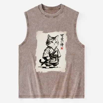 Tokyo-Tiger Japanese Samurai Cat Illustration Washed Tank