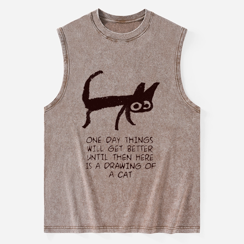 Tokyo-Tiger Cat Cheer Up Drawing Washed Tank