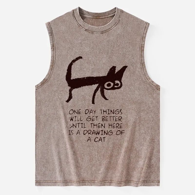 Tokyo-Tiger Cat Cheer Up Drawing Washed Tank