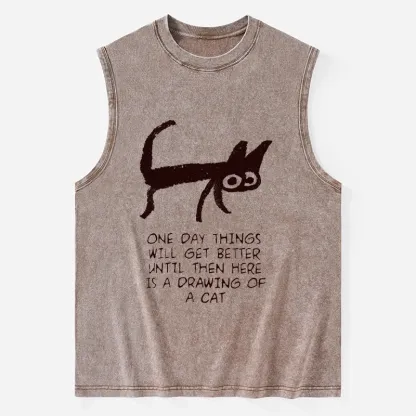 Tokyo-Tiger Cat Cheer Up Drawing Washed Tank