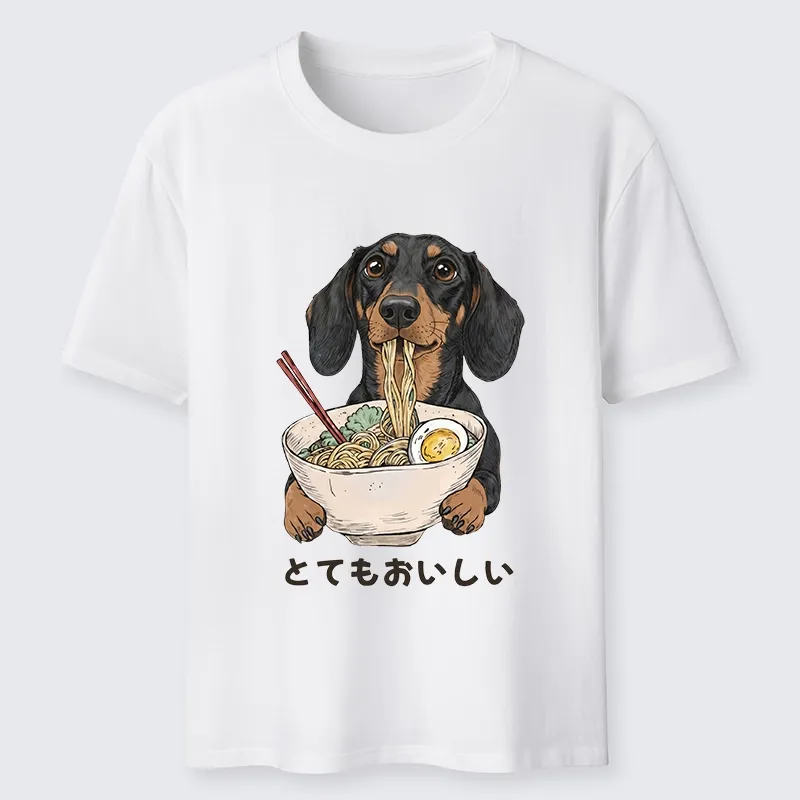 Tokyo-Tiger Cute Dog Eating Noodles Art Meme Classic T-Shirt Sale