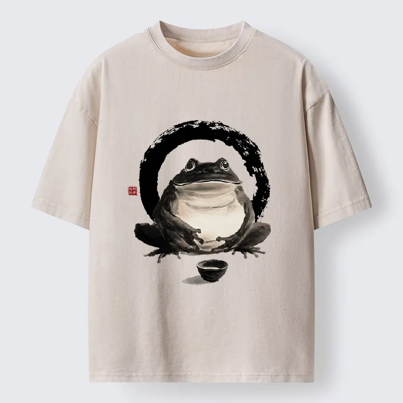 Tokyo-Tiger Zen Frog With A Tea Bowl Washed T-Shirt Sale