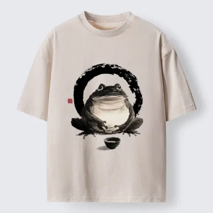 Tokyo-Tiger Zen Frog With A Tea Bowl Washed T-Shirt