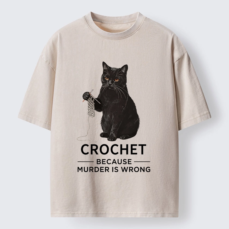 Tokyo-Tiger Cat Crocheting To Avoid Trouble Washed T-Shirt