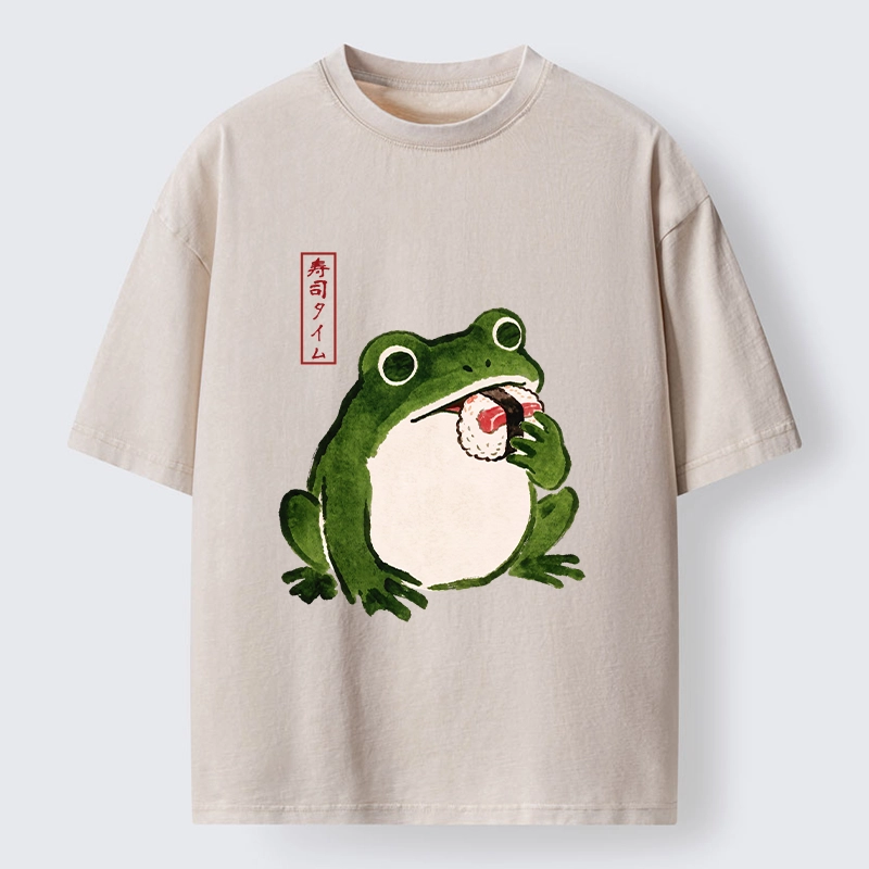 Tokyo-Tiger Sushi Time For The Hungry Frog Washed T-Shirt