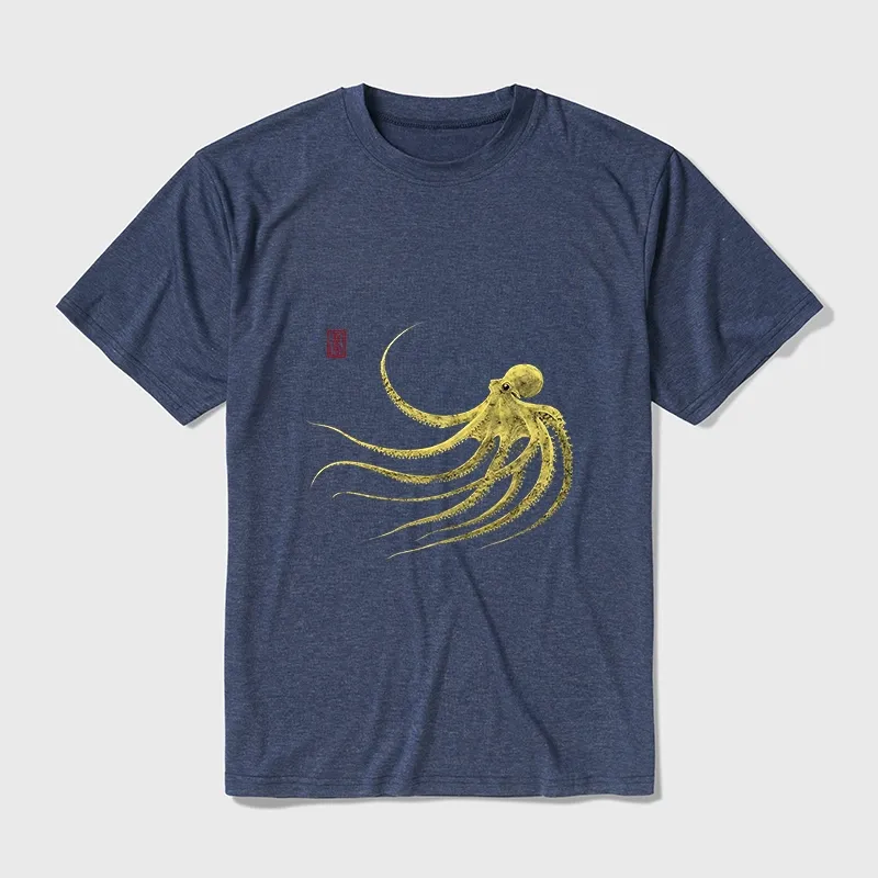 Tokyo-Tiger Retro Octopus Japanese Cotton Blend T-Shirt