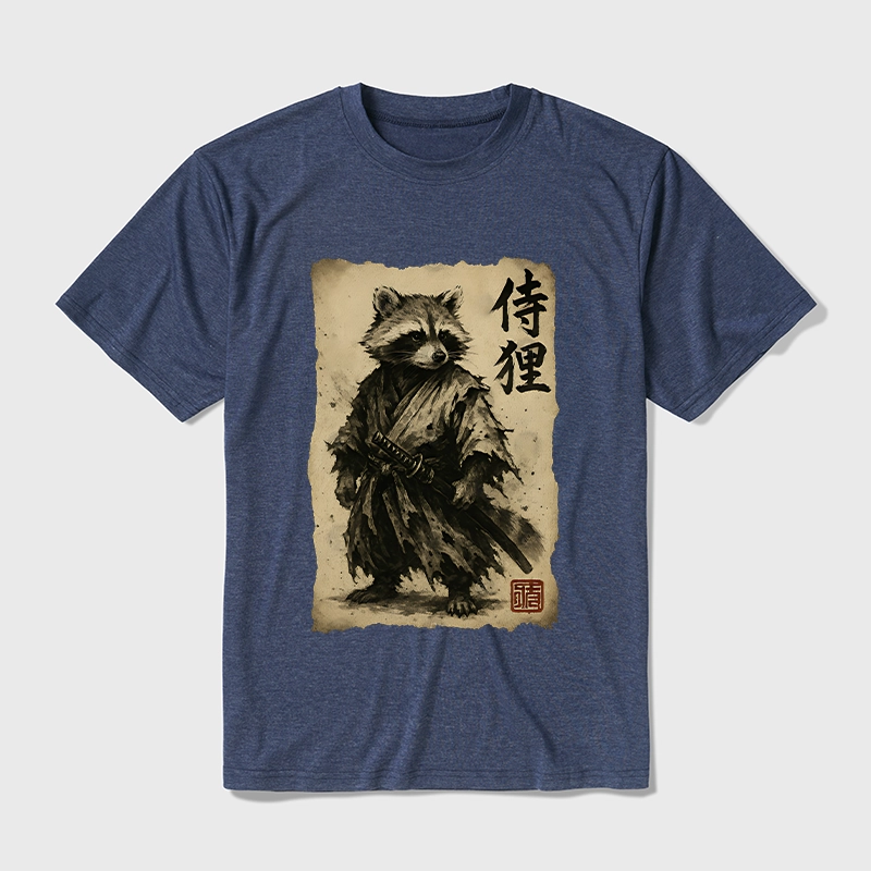 Tokyo-Tiger Retro Raccoon Samurai Cotton Blend T-Shirt