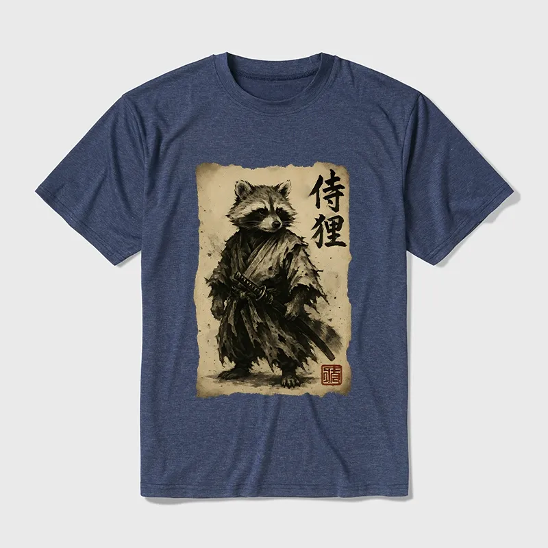 Tokyo-Tiger Retro Raccoon Samurai Cotton Blend T-Shirt