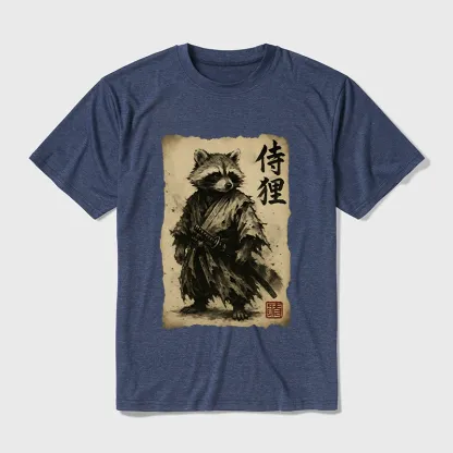 Tokyo-Tiger Retro Raccoon Samurai Cotton Blend T-Shirt