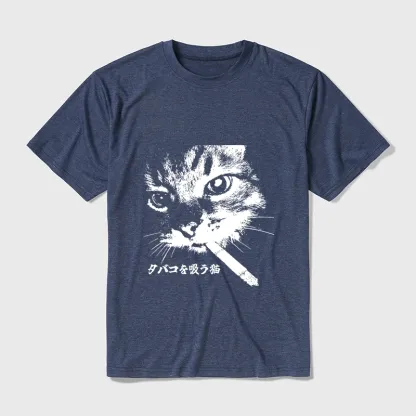 Tokyo-Tiger Retro Cat Smoking Cotton Blend T-Shirt