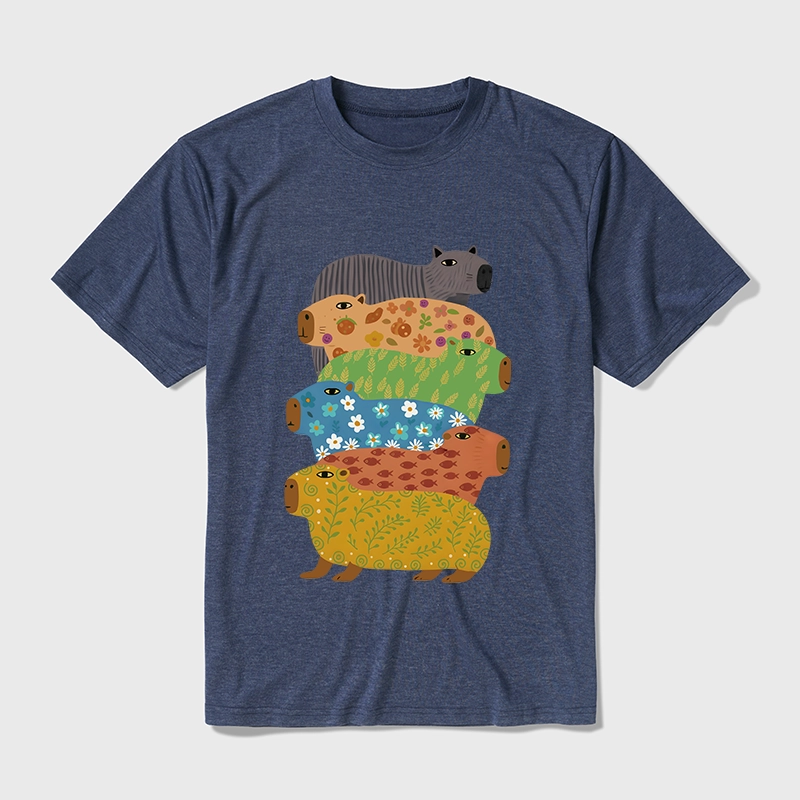 Tokyo-Tiger Colorful Capybaras Cotton Blend T-Shirt