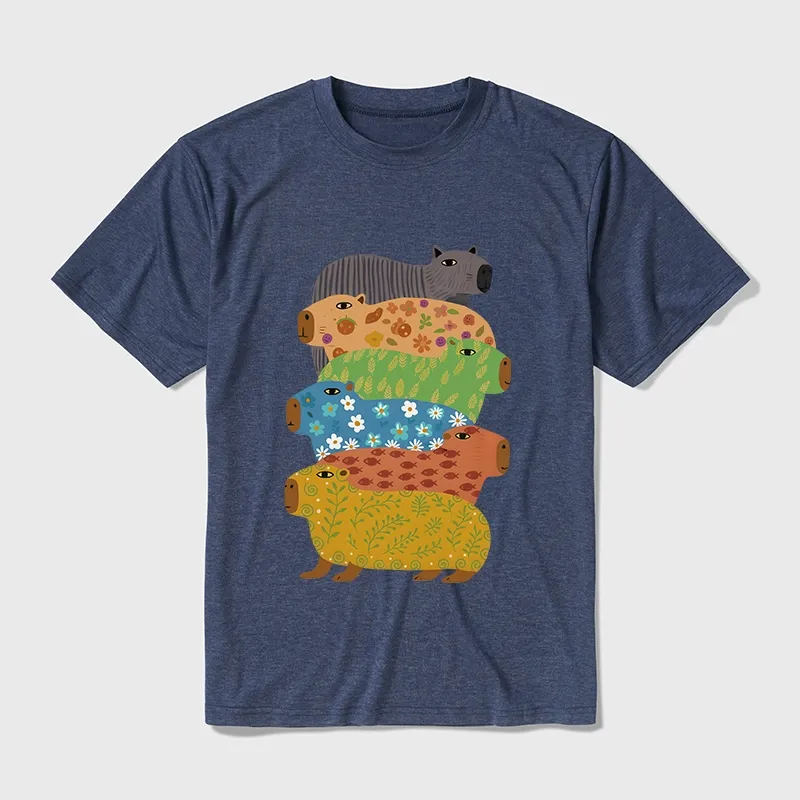 Tokyo-Tiger Colorful Capybaras Cotton Blend T-Shirt