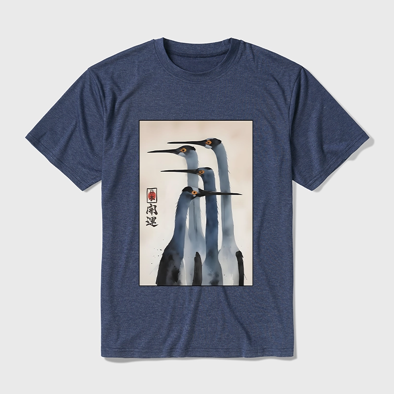 Tokyo-Tiger Retro Sandhill Crane Cotton Blend T-Shirt